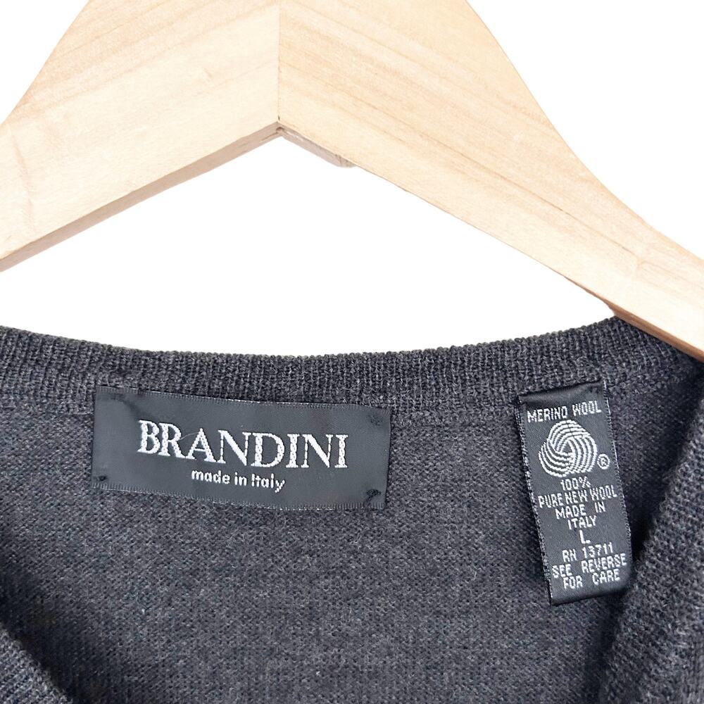 Brandini Gray Merino Wool Sweater Vest Made in Italy Sz L - Picture 2 of 4
